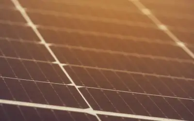 Photo of sun reflecting off of a solar panel