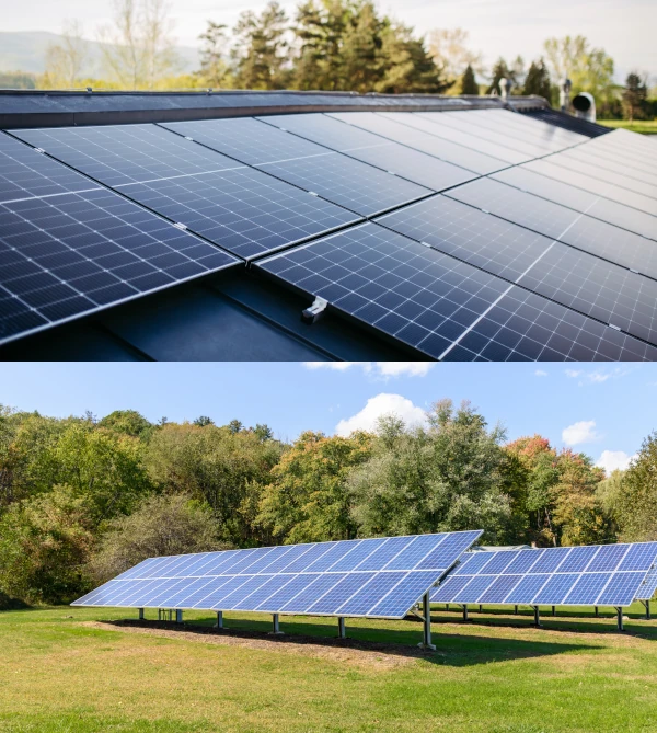 Roof mounted and ground-mounted solar arrays