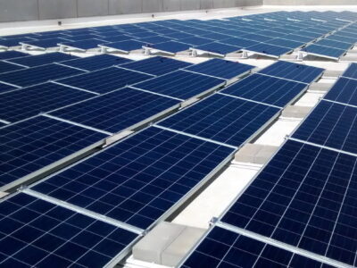 Ballasted solar panels on TPO roof
