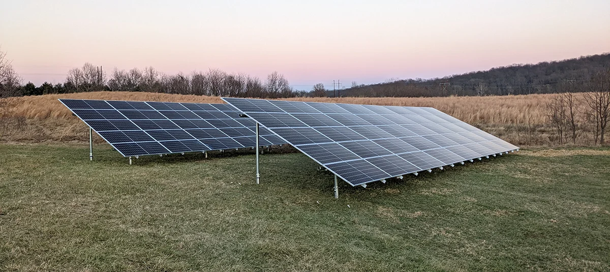 Ground-mounted solar panels installed by Virtue Solar