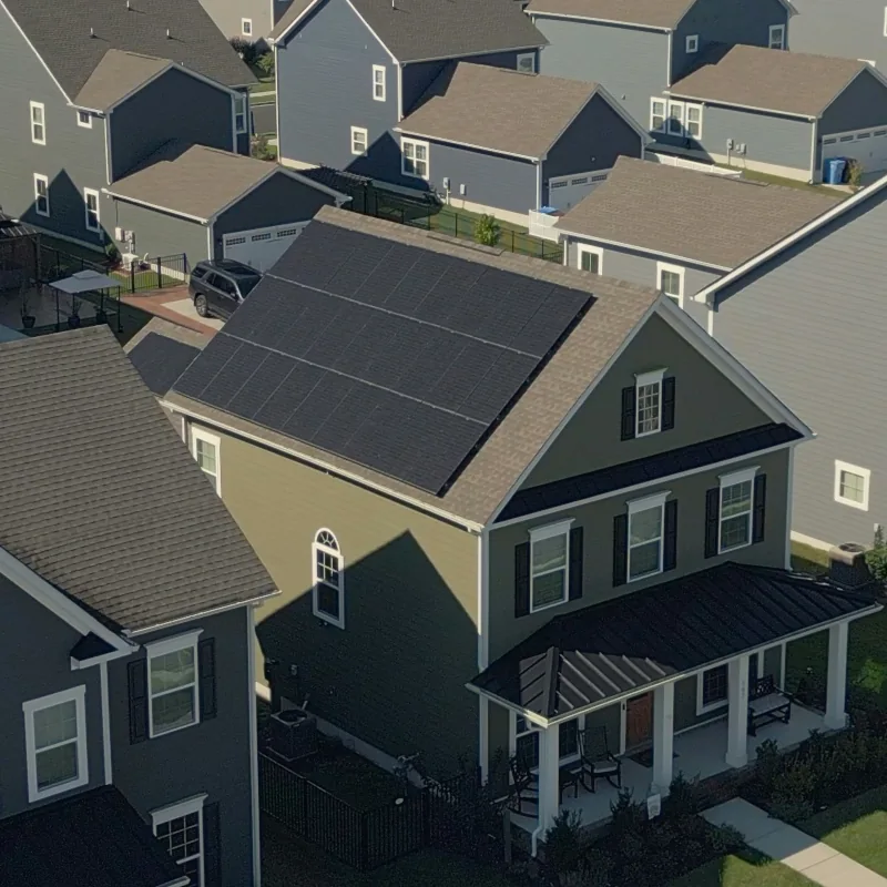 Aerial view of solar panels on a residential home in Virginia