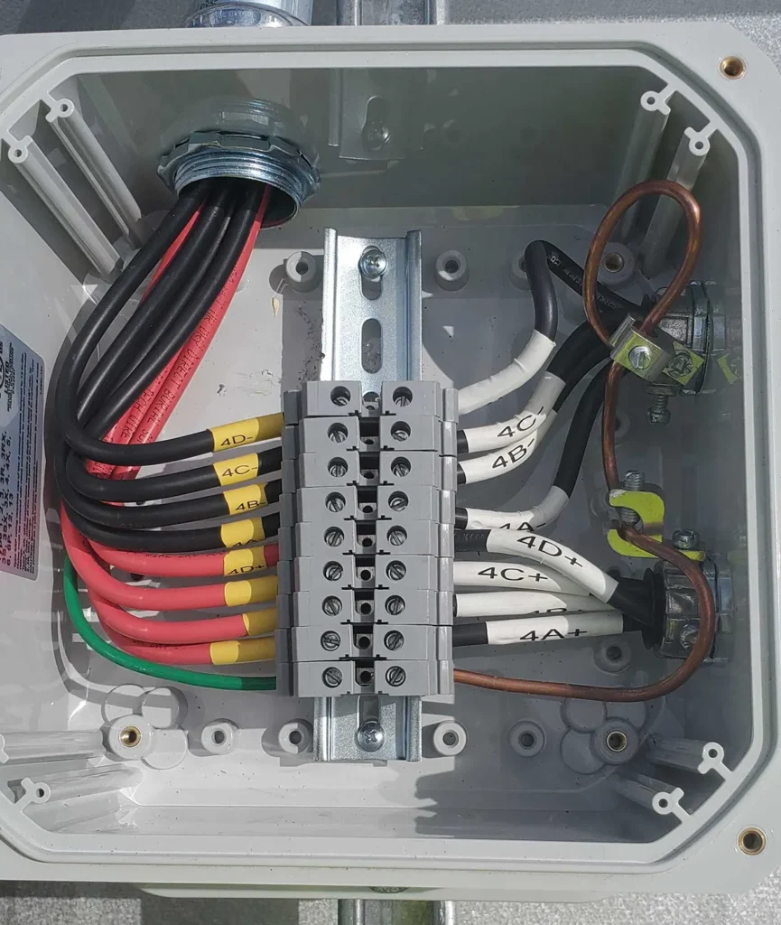 Clearly labled solar wiring, with good wire management