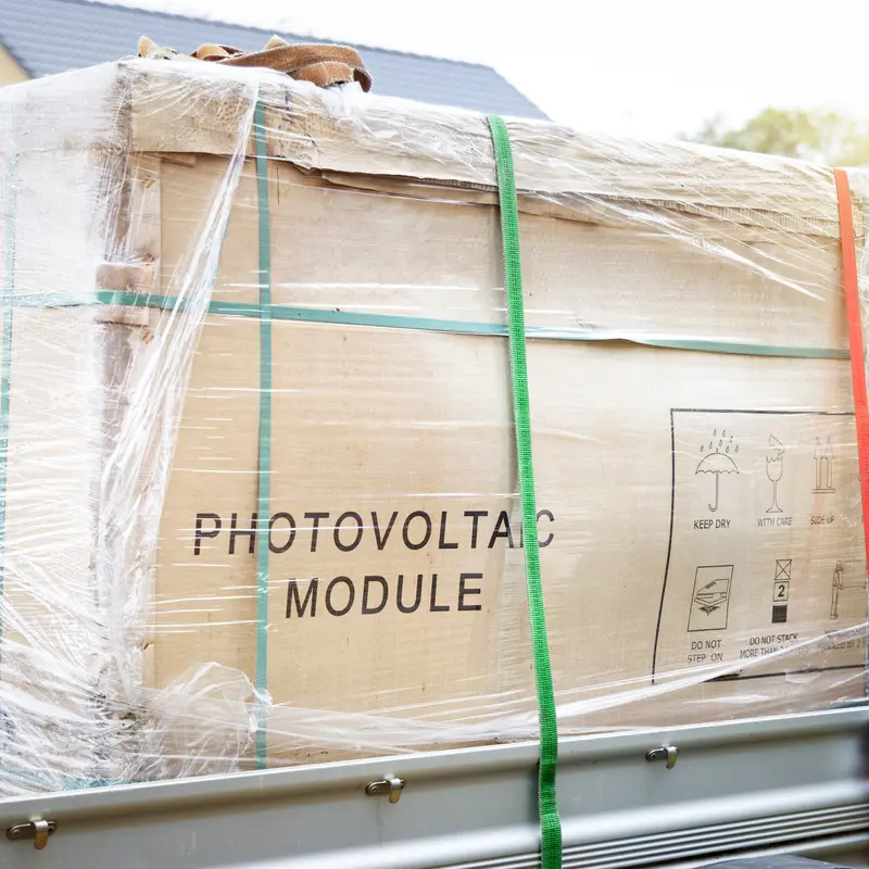 A pallet of imported solar panels