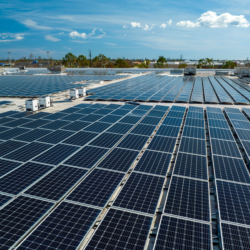 Commercial solar panels installed on a roof