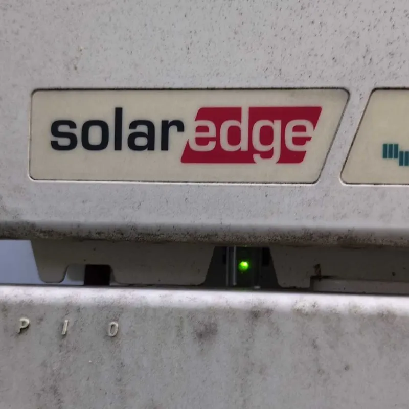 SolarEdge inverter showing only the green production light, no blue communication light