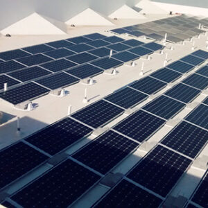 Ballasted commercial solar array on hotel roof